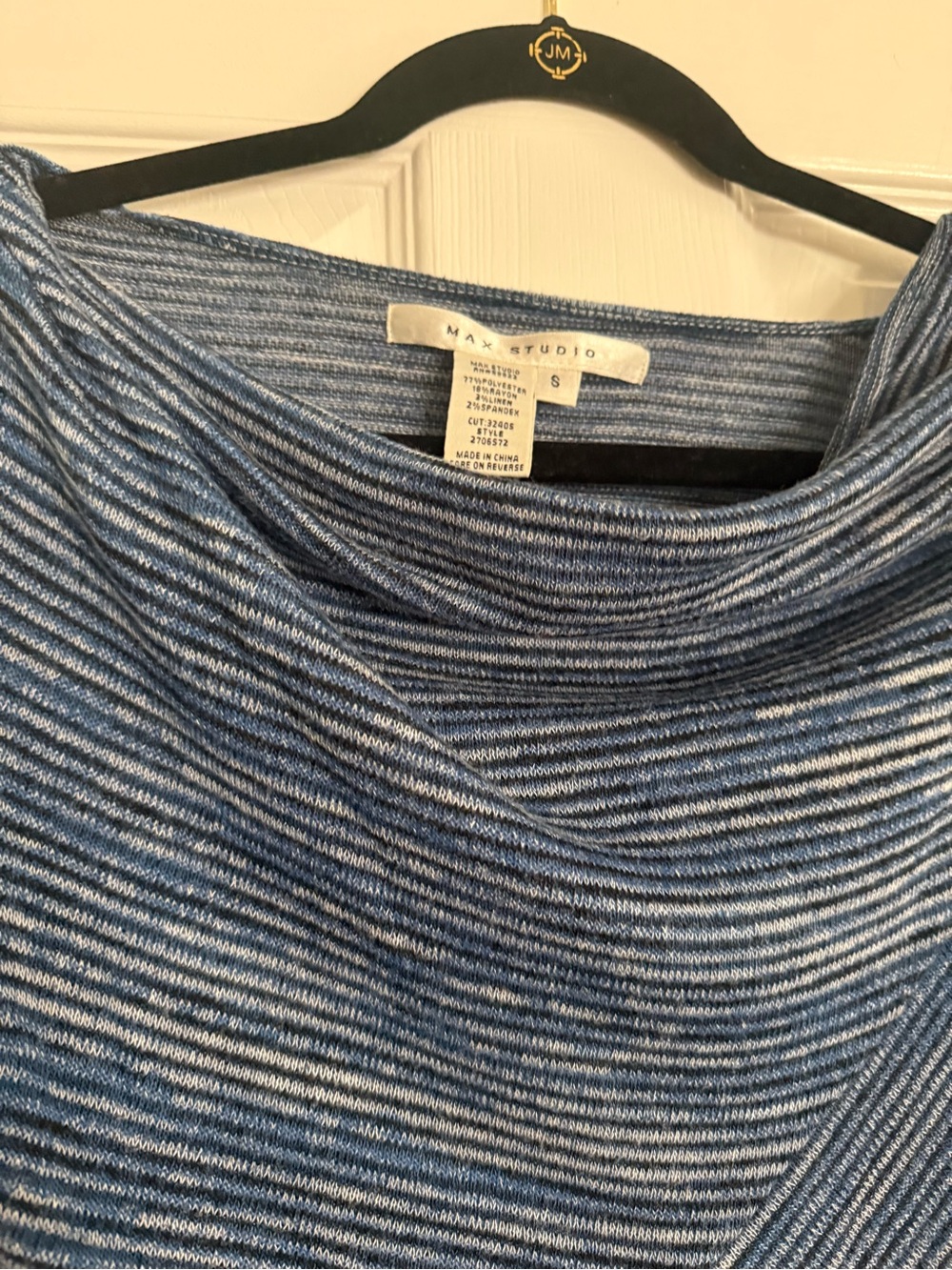 Max Studio Blue & White Striped Cowl-Neck Knit Sweater